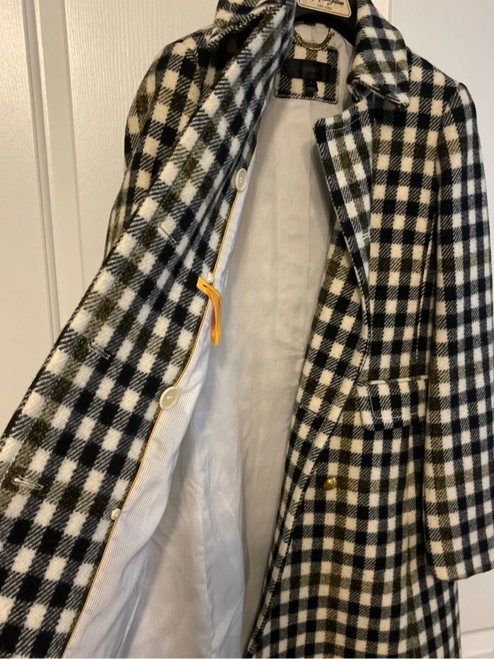 J. CREW Ladies Double Breasted Long Wool Coat, Ivory Multi plaid, Sz 8 NWOT! - Picture 8 of 16